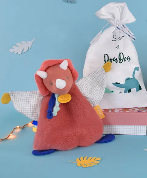 Doudou et Compagnie Doudou plat dinosaure orange Lou - 25 cm> Doudou Plat