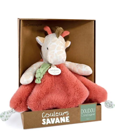Doudou et Compagnie Doudou plat girafe beige et rouge -25 cm> Doudou Plat