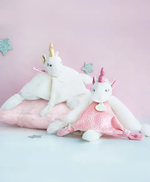 Doudou et Compagnie Doudou plat Licorne blanche - 22 cm> Doudou Plat