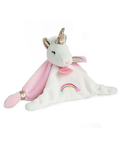 Doudou et Compagnie Doudou plat Licorne rose et blanche - 20 cm> Doudou Plat
