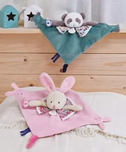 Doudou et Compagnie Doudou plat panda vert avec marionnette à doigt - 30 cm> Doudou Plat|Marionnettes