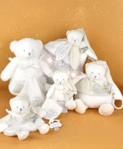 Doudou et Compagnie Doudou plat pétales Ours Blanc - 25 cm - Collection Anniversaire><noscript><img width=