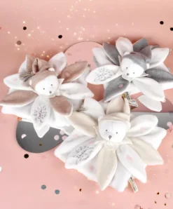 Doudou et Compagnie Doudou plat pétales Ours Blanc - 25 cm - Collection Anniversaire><noscript><img width=