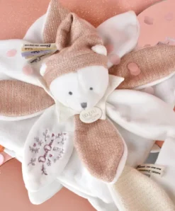 Doudou et Compagnie Doudou plat pétales Ours Rose - 25 cm - Collection Anniversaire><noscript><img width=