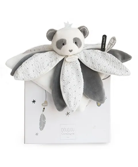 Doudou et Compagnie Doudou pétales Panda gris - Attrape-rêves - 26 cm> Doudou Plat