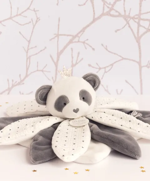 Doudou et Compagnie Doudou pétales Panda gris - Attrape-rêves - 26 cm> Doudou Plat