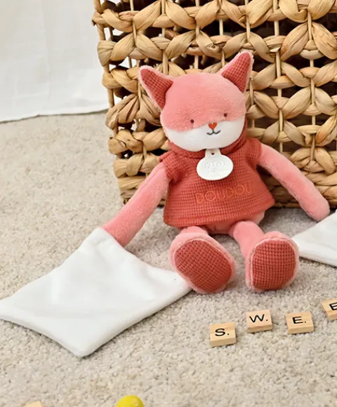 Doudou et Compagnie Doudou Renard rose avec mouchoir - Sweety - 25 cm> Doudou Mouchoir|Peluche Avec Doudou