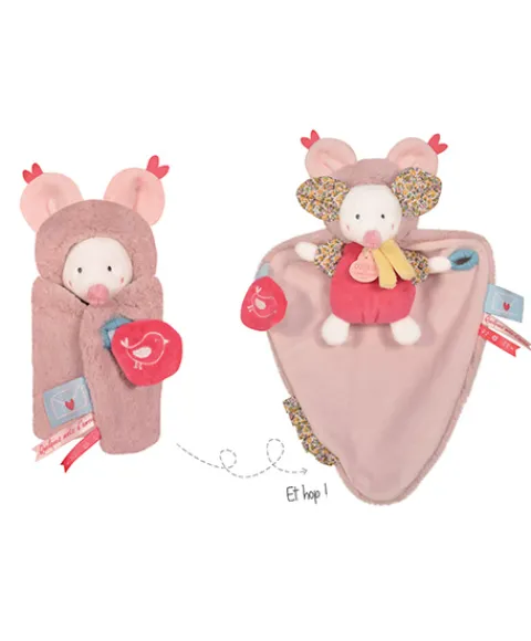 Doudou et Compagnie Doudou Souris blanche avec cape - Papillotte - 3 EN 1> Peluche Avec Doudou