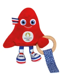 Doudou et Compagnie Hochet mascotte jeux olympiques 2024 avec anneau en bois - 17 cm> Hochets Et Pantins D'Activités