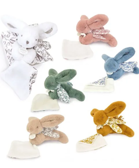 Doudou et Compagnie Lapin DOUDOU® - Peluche lapin Beige avec doudou assorti - 16 cm> Peluches