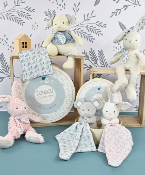 Doudou et Compagnie Lapin peluche beige en coton Bio 25 cm> Doudous En Coton Bio|Peluches