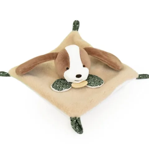 Doudou et Compagnie Mini Doudou chien plat marron et beige - 19 cm> Petit Format|Doudou Plat