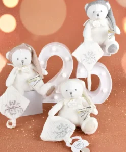 Doudou et Compagnie Ours en peluche Blanc attache-sucette - 20 cm - Collection Anniversaire><noscript><img width=