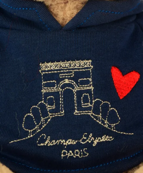 Doudou et Compagnie Ours en peluche marron avec sweat marine Champs Elysees - 28 cm> Peluches|Les Ours En Peluche