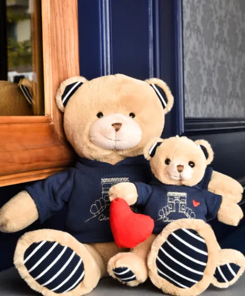 Doudou et Compagnie Ours en peluche marron avec sweat marine Champs Elysees - 28 cm> Peluches|Les Ours En Peluche