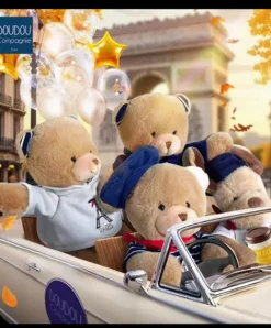 Doudou et Compagnie Ours en peluche marron avec sweat marine Champs Elysees - 28 cm><noscript><img width=