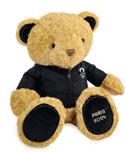 Doudou et Compagnie Ours en peluche marron Paris 2024 avec veste noire zippée - 40 cm> Peluches|Les Ours En Peluche