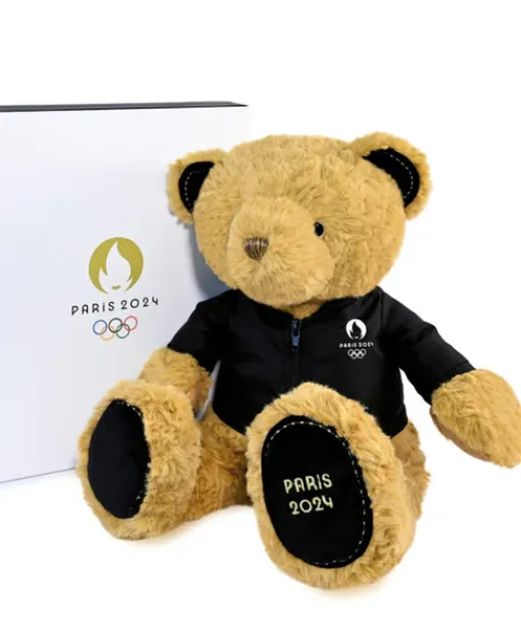 Doudou et Compagnie Ours en peluche marron Paris 2024 avec veste noire zippée - 40 cm> Peluches|Les Ours En Peluche