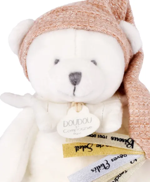 Doudou et Compagnie Ours en peluche Rose attache-sucette - 20 cm - Collection Anniversaire> Doudou Attache-Sucette