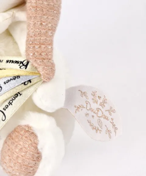 Doudou et Compagnie Ours en peluche Rose attache-sucette - 20 cm - Collection Anniversaire> Doudou Attache-Sucette