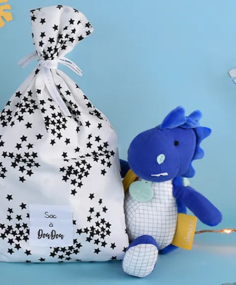 Doudou et Compagnie Peluche de dinosaure bleu avec doudou - Sashou - 25 cm> Peluche Avec Doudou