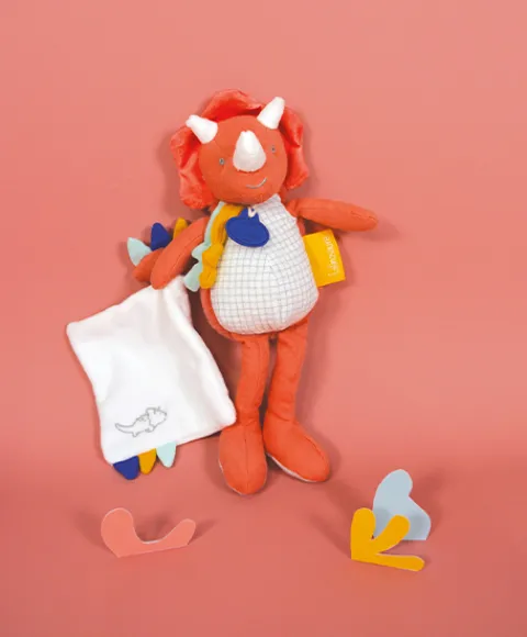 Doudou et Compagnie Peluche de dinosaure orange avec doudou - Lou - 25 cm> Peluche Avec Doudou