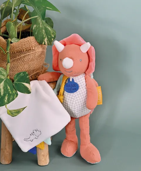Doudou et Compagnie Peluche de dinosaure orange avec doudou - Lou - 25 cm> Peluche Avec Doudou