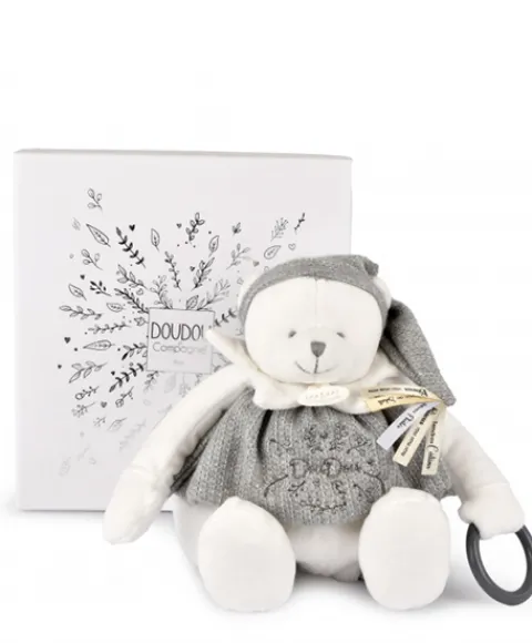 Doudou et Compagnie Peluche eveil Bébé Ours Gris - 30 cm - Collection Anniversaire> Peluches