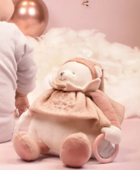Doudou et Compagnie Peluche eveil Bébé Ours Rose - 30 cm - Collection Anniversaire> Peluches