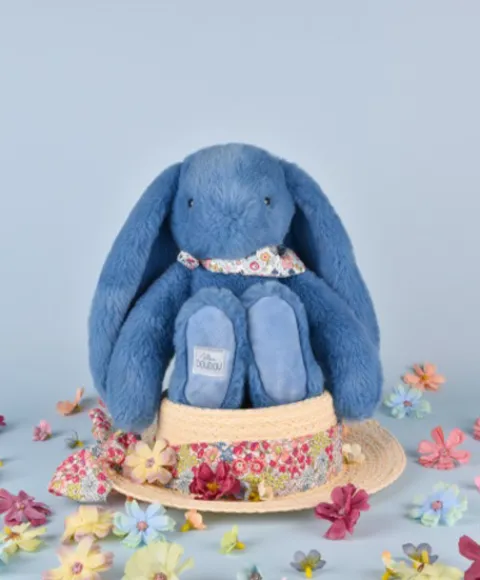 Doudou et Compagnie Peluche lapin bleu 25 cm - Lapin Fleurette> Peluches