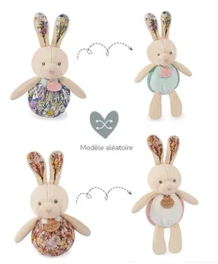 Doudou et Compagnie Peluche lapin pop-up - Vert amande et corail> Petit Format|Balles Sensorielles