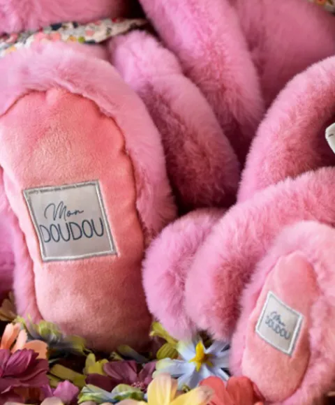 Doudou et Compagnie Peluche lapin Rose 35 cm - Lapin Fleurette> Peluches