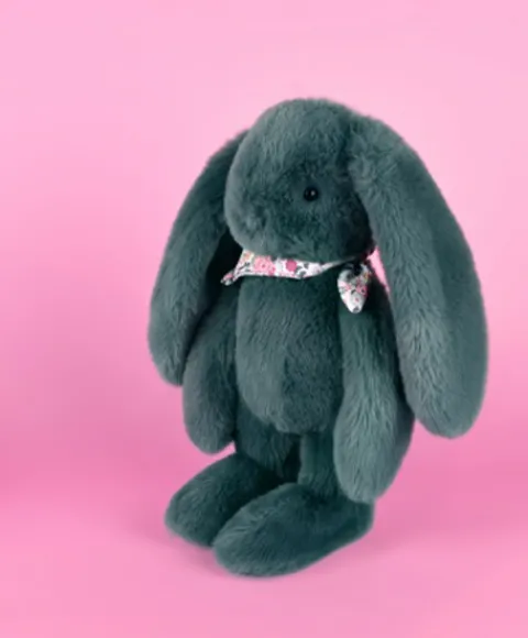 Doudou et Compagnie Peluche lapin Vert 35 cm - Lapin Fleurette> Peluches