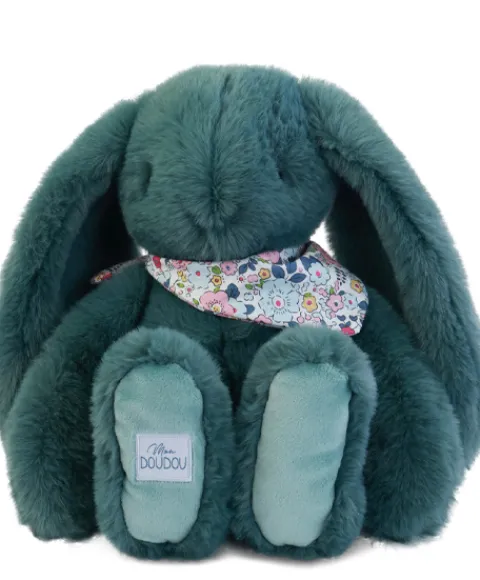 Doudou et Compagnie Peluche lapin Vert 35 cm - Lapin Fleurette> Peluches
