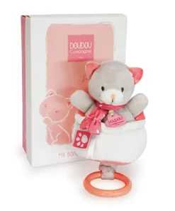 Doudou et Compagnie Peluche musicale Chat gris et corail- 20 cm> Boîte À Musique