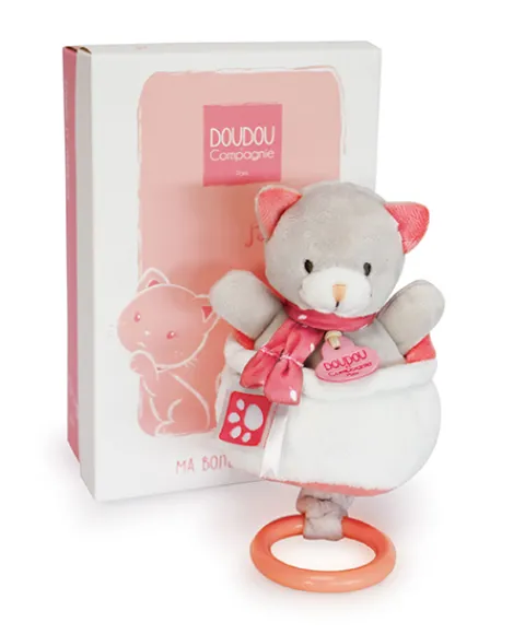Doudou et Compagnie Peluche musicale Chat gris et corail- 20 cm> Boîte À Musique