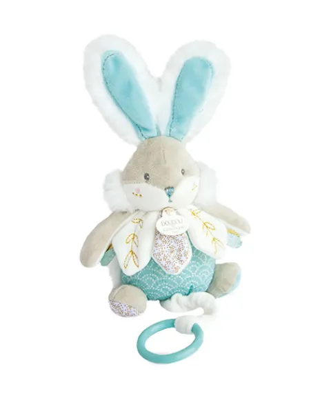 Doudou et Compagnie Peluche musicale lapin de sucre Vert - 20 cm> Boîte À Musique