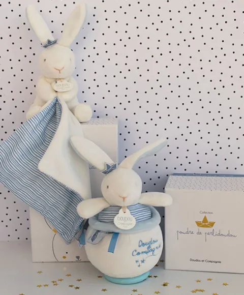 Doudou et Compagnie Peluche musicale lapin matelot bleu - 14 cm> Boîte À Musique