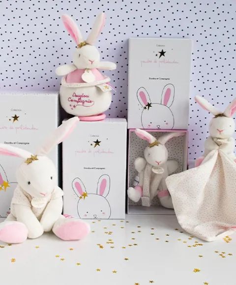 Doudou et Compagnie Peluche musicale lapin étoile rose - 14 cm> Boîte À Musique