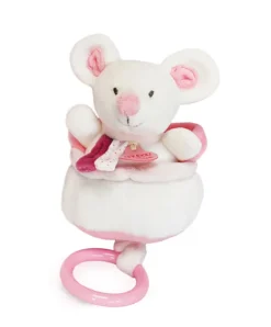 Doudou et Compagnie Peluche musicale Souris rose - 20 cm> Boîte À Musique