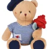 Doudou et Compagnie Peluche Ours avec rose - Le Romantique - 25 cm> Peluche Adulte