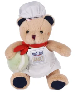 Doudou et Compagnie Peluche Ours beige - Porte cle - Chef avec Macaron vert - 15 cm> Porte-Clé
