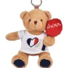 Doudou et Compagnie Peluche Ours beige porte cle - Bisous - 15 cm> Porte-Clé