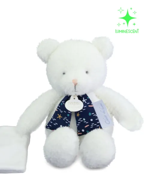 Doudou et Compagnie Peluche ours luminescent avec mouchoir - 28 cm - Clair de Lune> Doudou Mouchoir|Peluche Avec Doudou