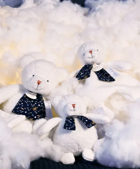 Doudou et Compagnie Peluche ours luminescent avec mouchoir - 28 cm - Clair de Lune> Doudou Mouchoir|Peluche Avec Doudou