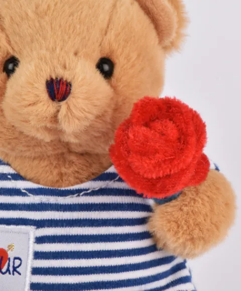 Doudou et Compagnie Peluche Ours porte cle avec rose - Le Romantique - 15 cm> Porte-Clé