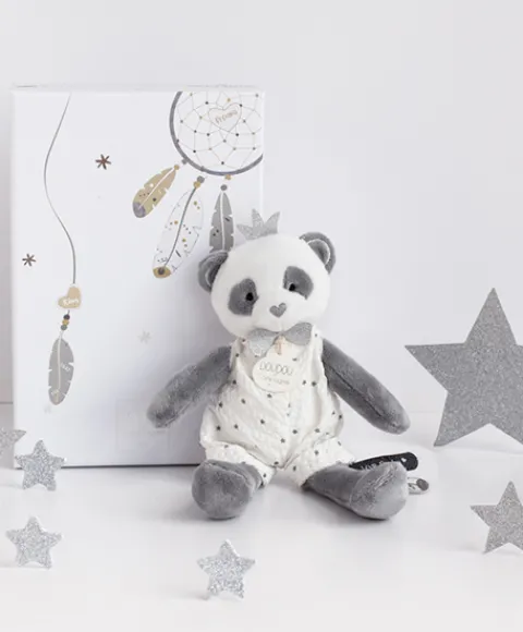 Doudou et Compagnie Peluche Panda gris Attrape-rêves - 20 cm> Peluches