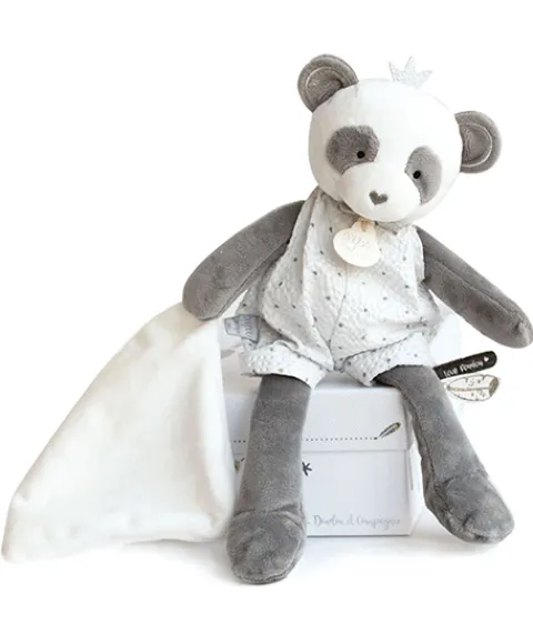 Doudou et Compagnie Peluche Panda gris avec doudou- Attrape-rêves - 28 cm> Peluche Avec Doudou