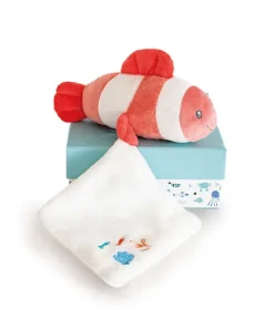 Doudou et Compagnie Peluche poisson clown mignon avec doudou - corail - 16 cm> Doudou Mouchoir|Peluche Avec Doudou