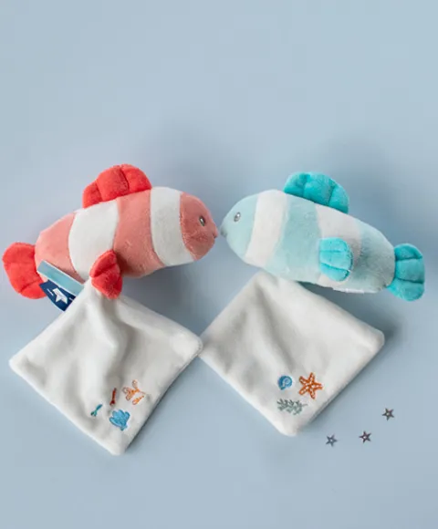 Doudou et Compagnie Peluche poisson clown mignon avec doudou - corail - 16 cm> Doudou Mouchoir|Peluche Avec Doudou
